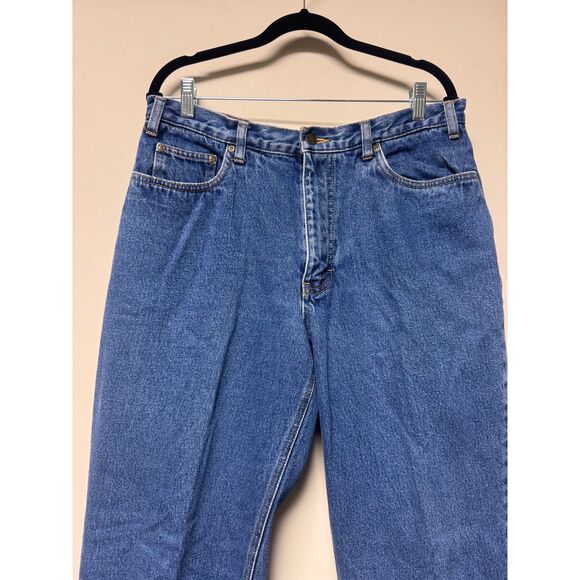 VTG - EDDIE BAUER Fleece Lined Jeans, Medium Wash, Zip Fly, Sz 35x32 - Picture 3 of 10